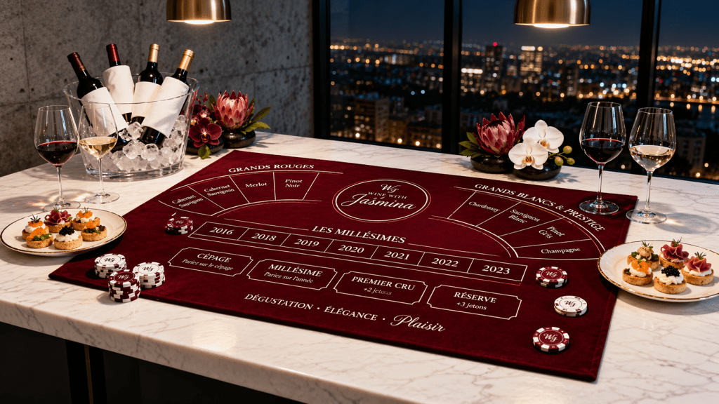Table de jeu avec jetons pour un Casino du vin Paris avec vue sur la capitale
